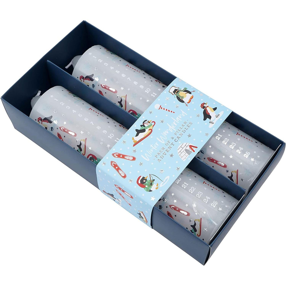 Set of 2 Winter Wonderland Christmas Advent Candles | Christmas Pillar Candles Advent Candle - Tophatter Daily Deals