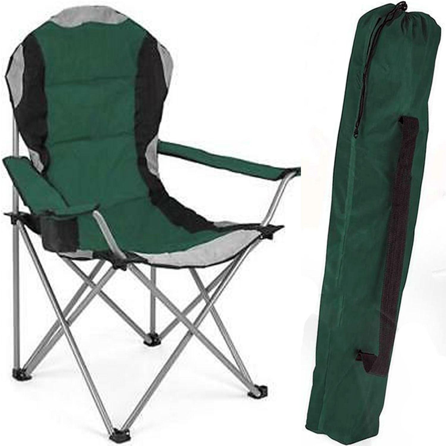 Outdoor Camping Chair - Padded Folding Camping Deluxe Fold Chairs High Back With Cup Holder & Carry Bag Personal Care - Tophatter Daily Deals