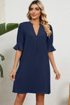 Notched Flounce Sleeve Mini Dress Navy Casual Dresses - Tophatter Daily Deals