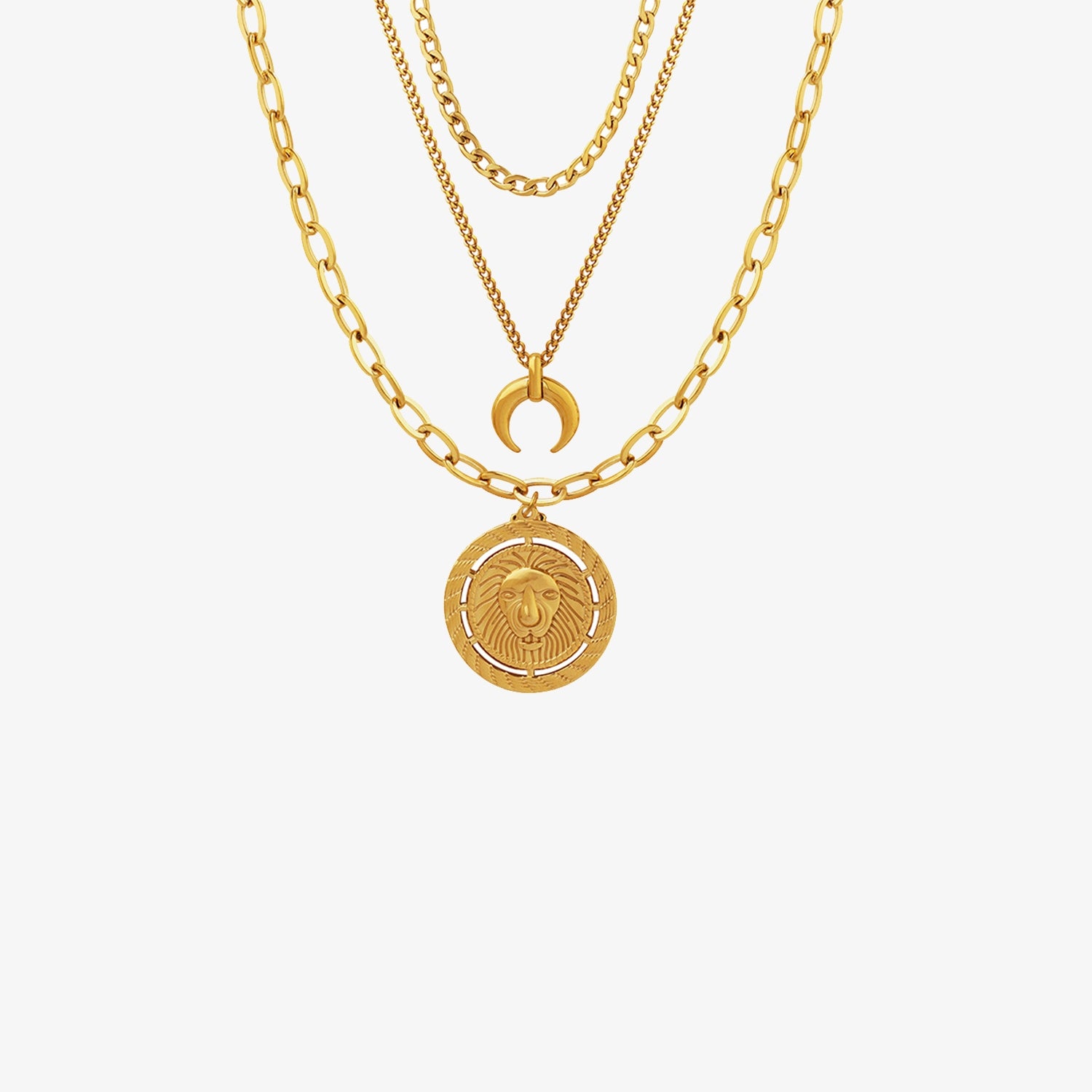 Coin Pendant Triple-Layered Chain Necklace Gold One Size Necklaces - Tophatter Daily Deals