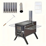 Iron Portable Camping Wood Stove with Chimney Outdoor Grills - Tophatter Daily Deals