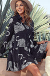 Leopard Collared Neck Long Sleeve Mini Dress Casual Dresses - Tophatter Daily Deals