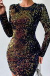 Sequin Round Neck Long Sleeve Mini Dress Cocktail Dresses - Tophatter Daily Deals