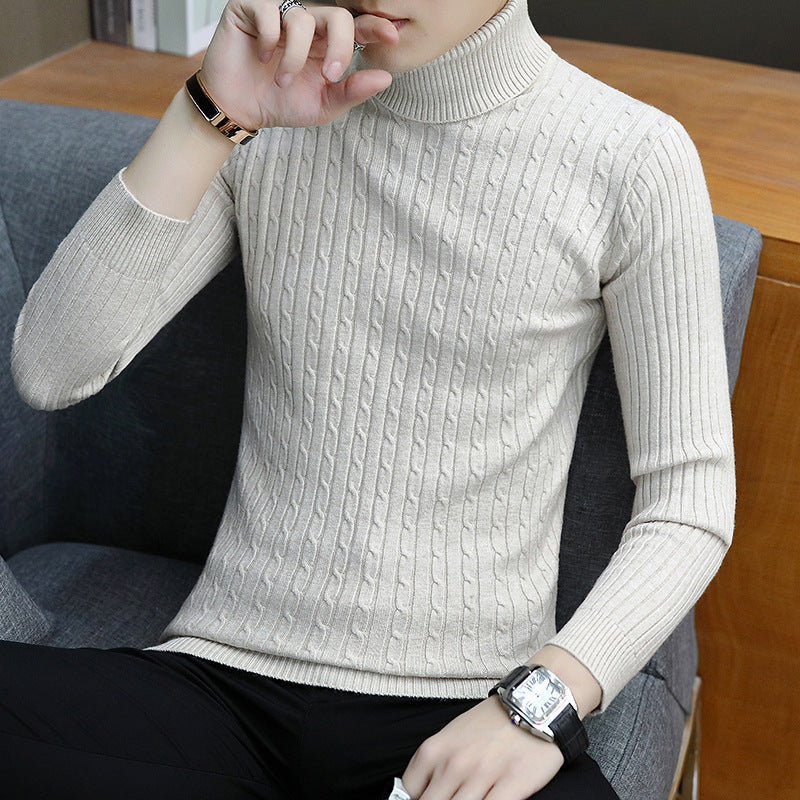 Fitted Men’s Turtleneck Sweater - Slim Fit Cotton Blend Beige 3D Changing Face Moving Picture Frame - Tophatter Daily Deals