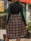 Perfee Plaid Mock Neck Long Sleeve Dress Casual Dresses - Tophatter Daily Deals