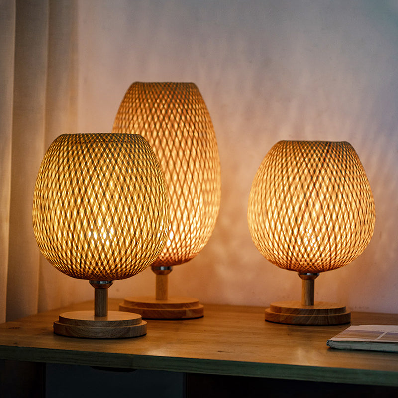 Bamboo Woven Table Lamp Japanese Style Zen Bedroom Living Room 0 - Tophatter Daily Deals