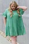 HEYSON Sweet As Can Be Full Size Textured Woven Babydoll Dress Mid Green Casual Dresses - Tophatter Daily Deals