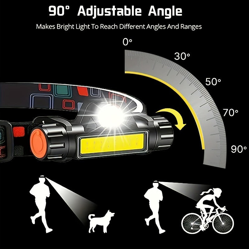Rechargeable COB LED Headlamp with Magnetic Base - Spotlight and Floodlight, 90 Degree Tilt, USB Charging Outdoor Recreation - Tophatter Daily Deals