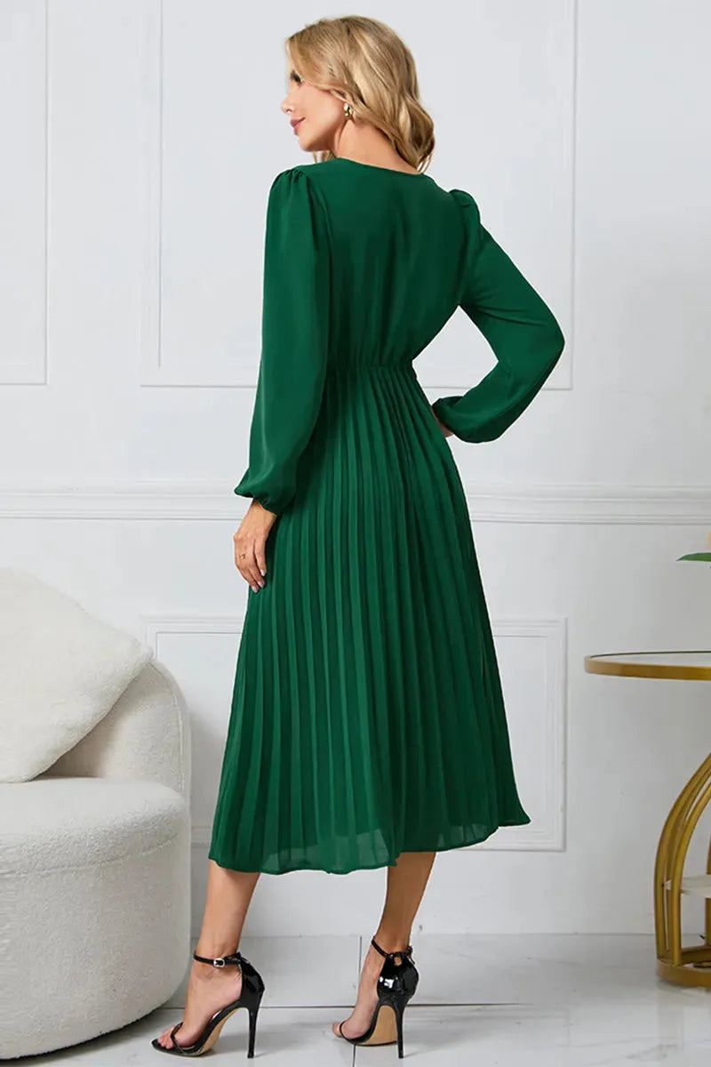 V-Neck Long Sleeve Tie Waist Midi Dress Casual Dresses - Tophatter Daily Deals