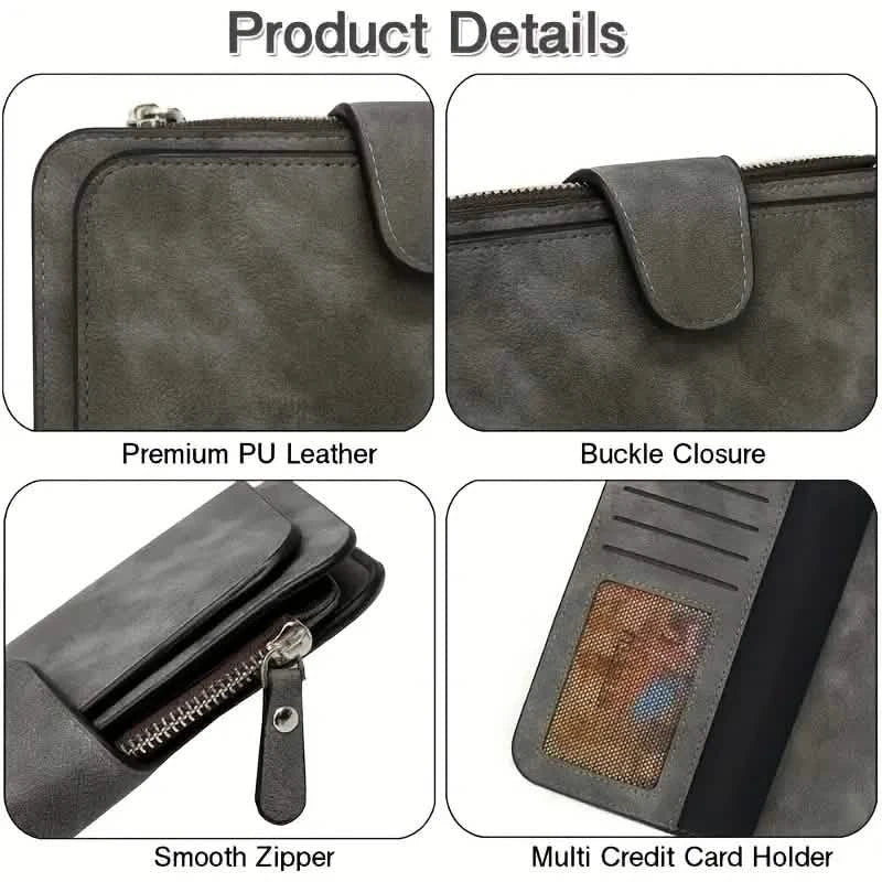 Vintage Faux Leather Long Wallet – Trifold Credit Card Holder with Snap & Zipper Handbags & Wallets - Tophatter Daily Deals