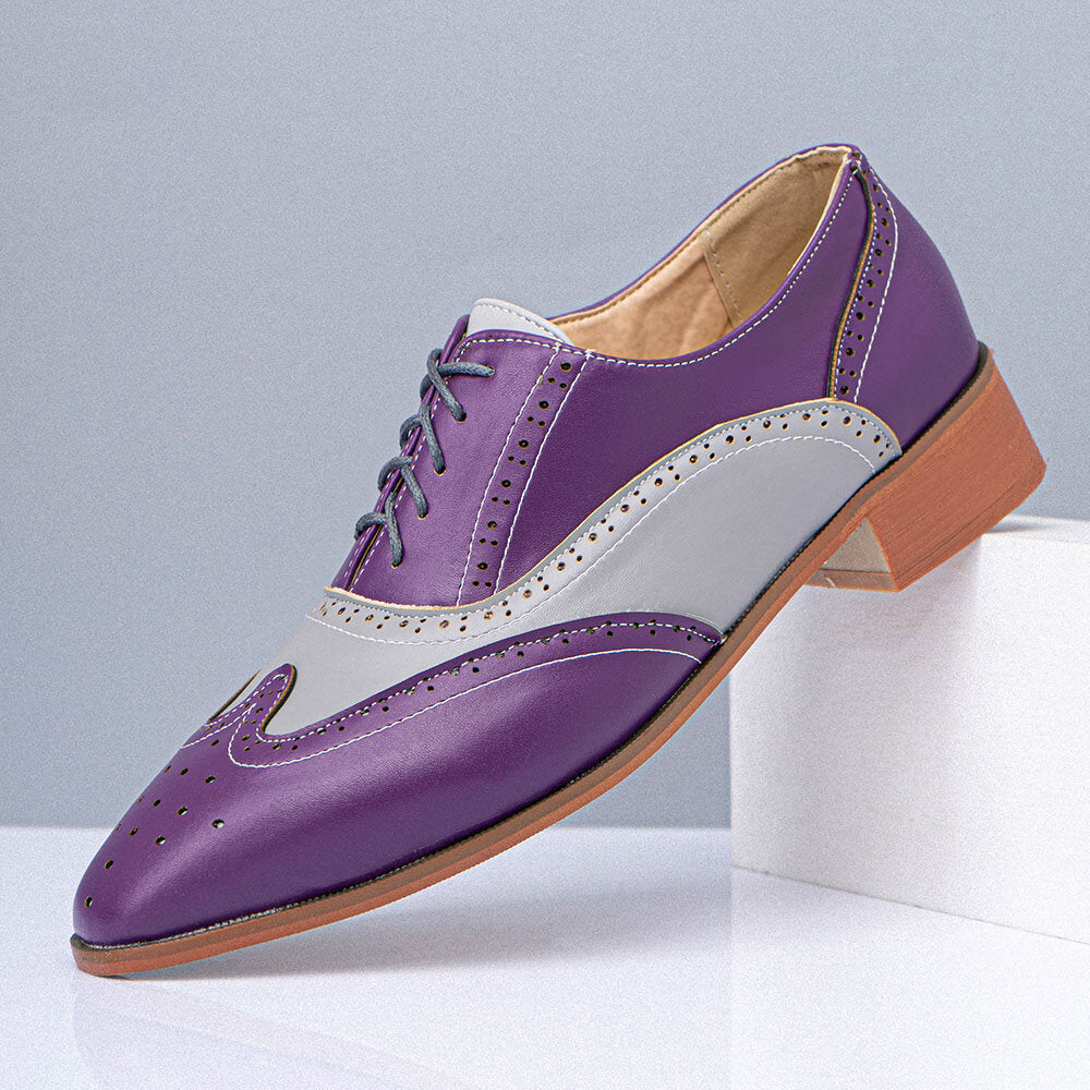 Purple Color Blocking Hollow Out Business Men Dress Shoes Classic Shoes - Tophatter Daily Deals