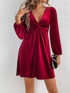 Twisted V-Neck Balloon Sleeve Mini Dress Wine Cocktail Dresses - Tophatter Daily Deals