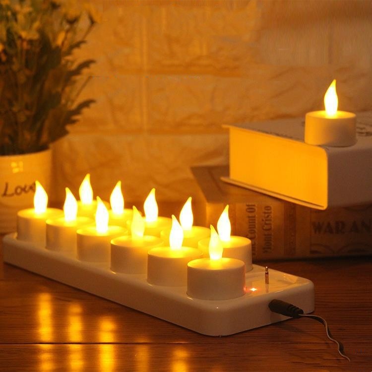 12 LED Rechargeable Electronic Candles Yellow flashing 220V US 0 - Tophatter Daily Deals