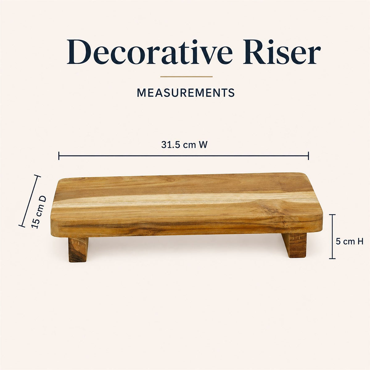 Teakwood Decorative Riser 31.5cm, Footed Natural Wood Display Stand