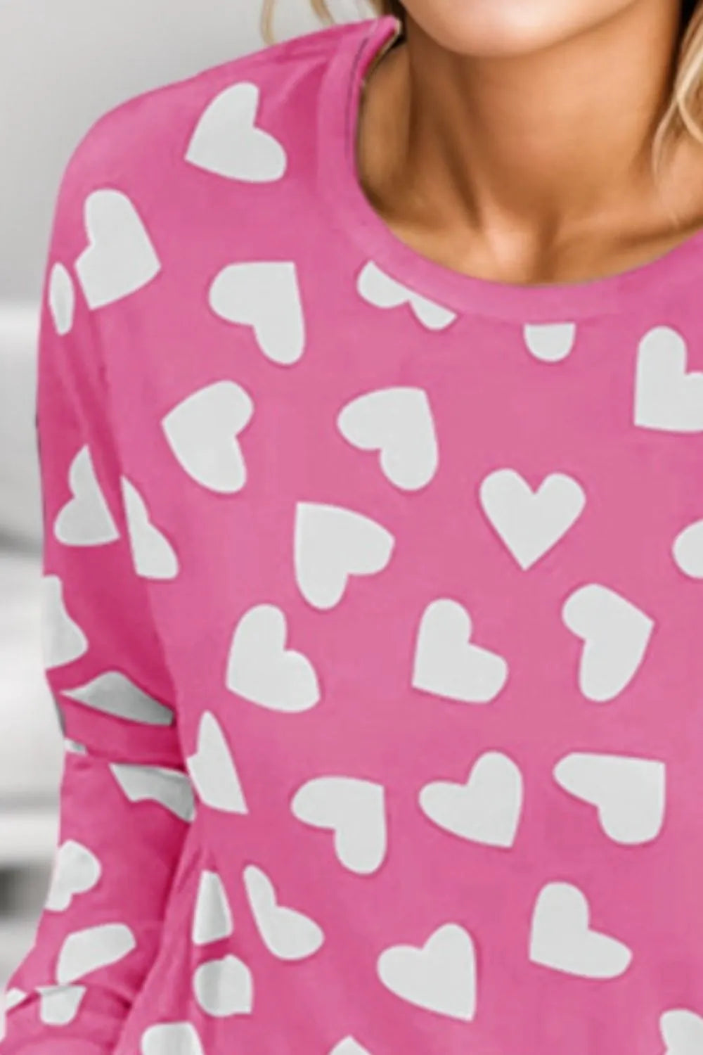 Heart Print Round Neck Top and Shorts Lounge Set Loungewear Sets - Tophatter Daily Deals