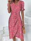 Full Size Printed Surplice Flounce Sleeve Midi Dress Deep Rose Casual Dresses - Tophatter Daily Deals