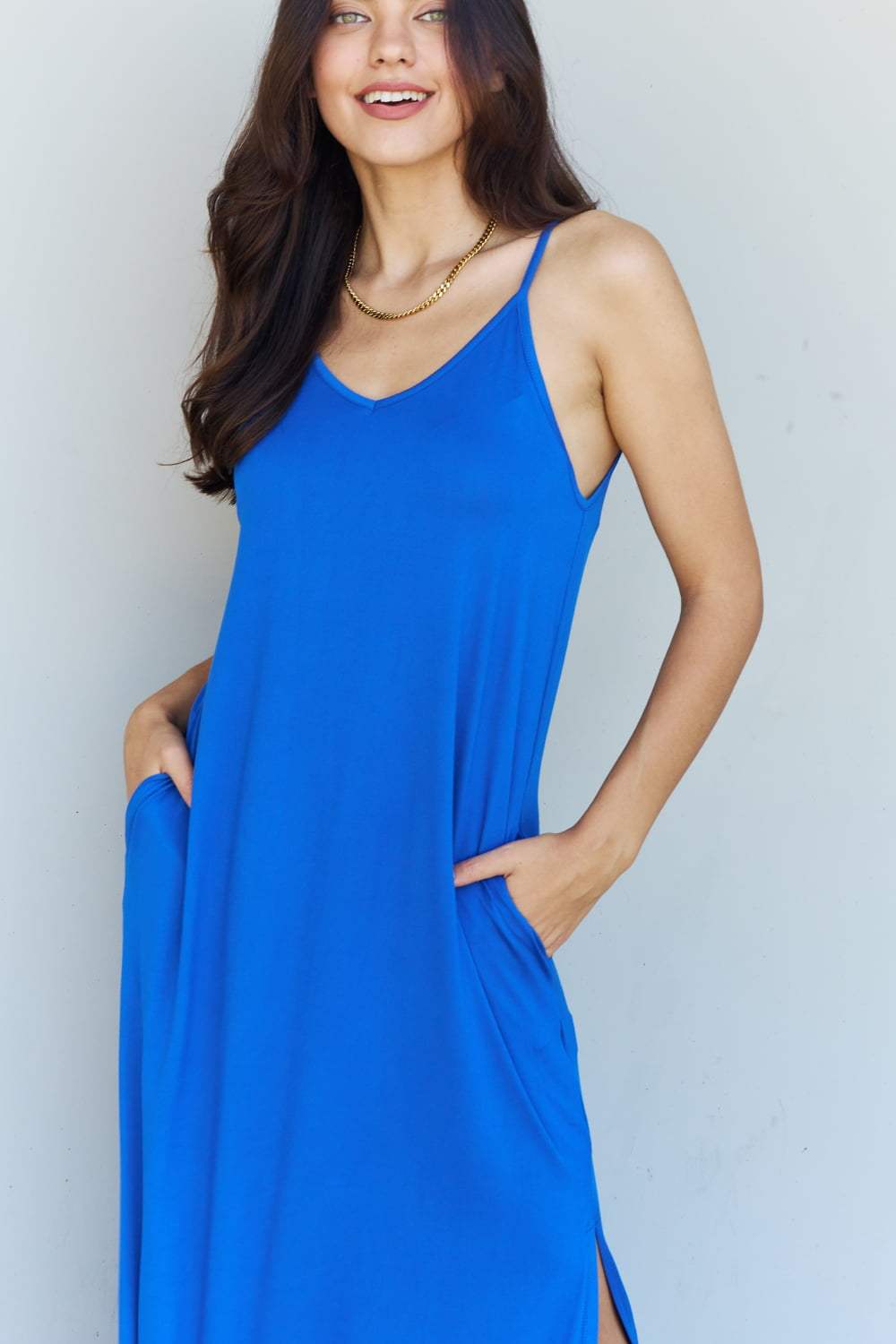 Ninexis Good Energy Full Size Cami Side Slit Maxi Dress in Royal Blue Casual Dresses - Tophatter Daily Deals