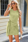 Tied Round Neck Sleeveless Mini Dress Chartreuse Casual Dresses - Tophatter Daily Deals