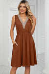 Pocketed V-Neck Wide Strap Dress Casual Dresses - Tophatter Daily Deals