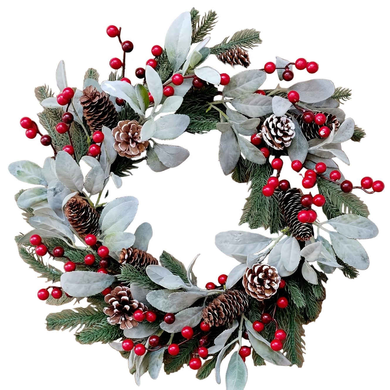 Christmas Wreath Wall Hanging with Pine Cones & Red Berries Christmas - Tophatter Daily Deals