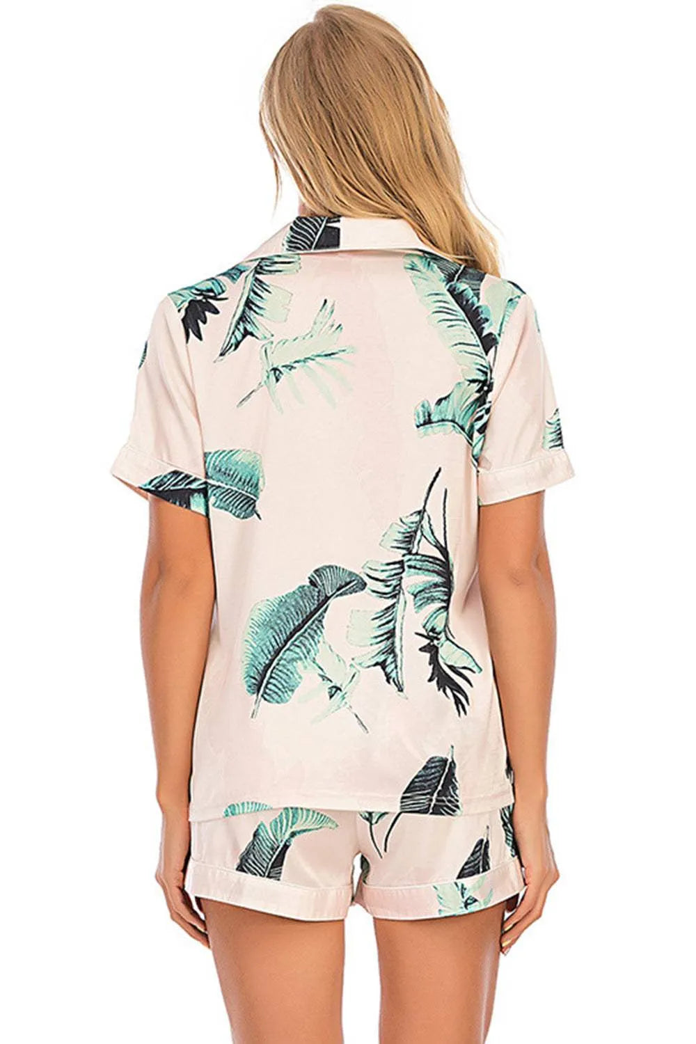 Printed Button Up Short Sleeve Top and Shorts Lounge Set Loungewear Sets - Tophatter Daily Deals