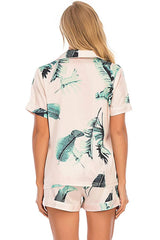 Printed Button Up Short Sleeve Top and Shorts Lounge Set Loungewear Sets - Tophatter Daily Deals