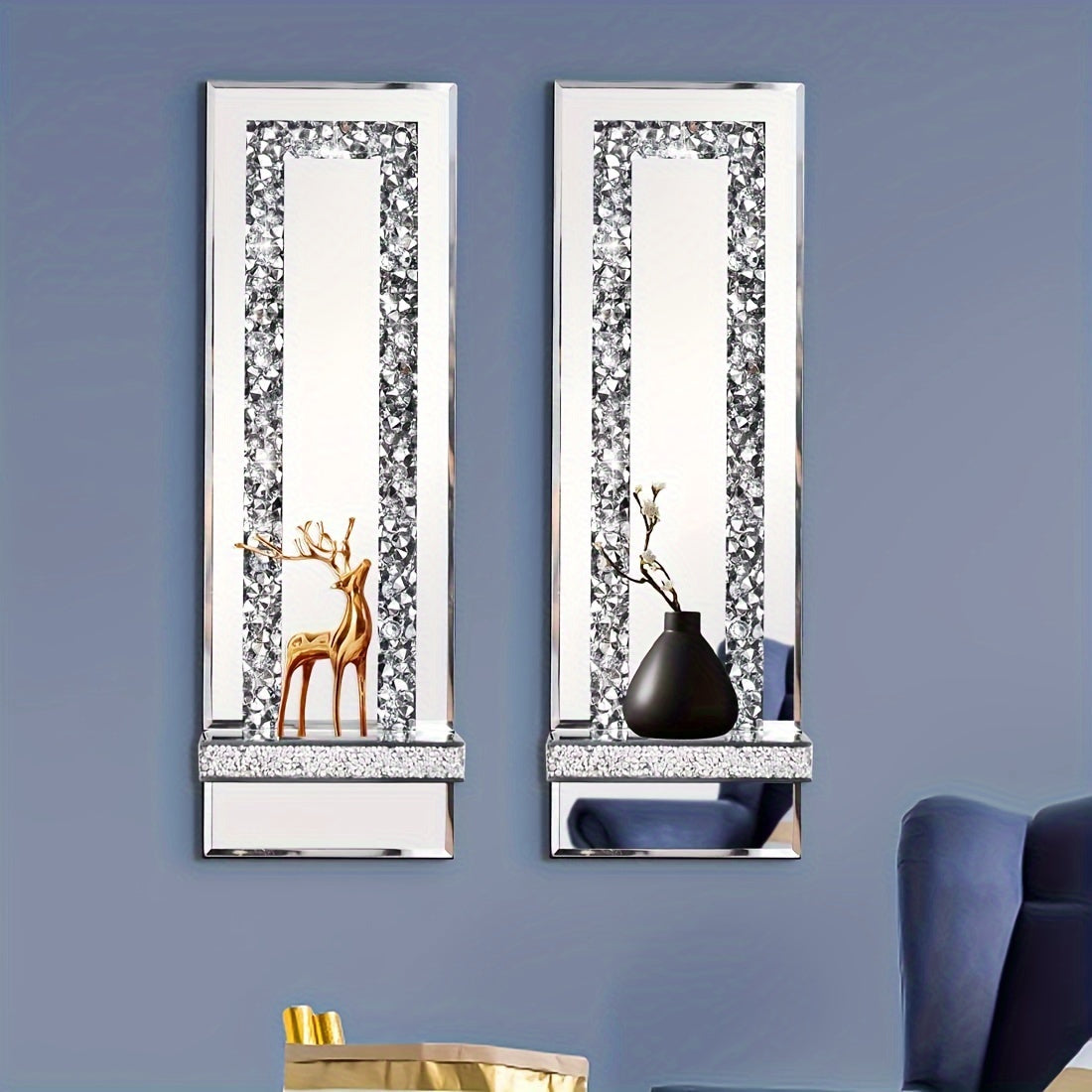 Wall Mirror Candle Holder Set with Silver Diamonds Home & Garden - Tophatter Daily Deals