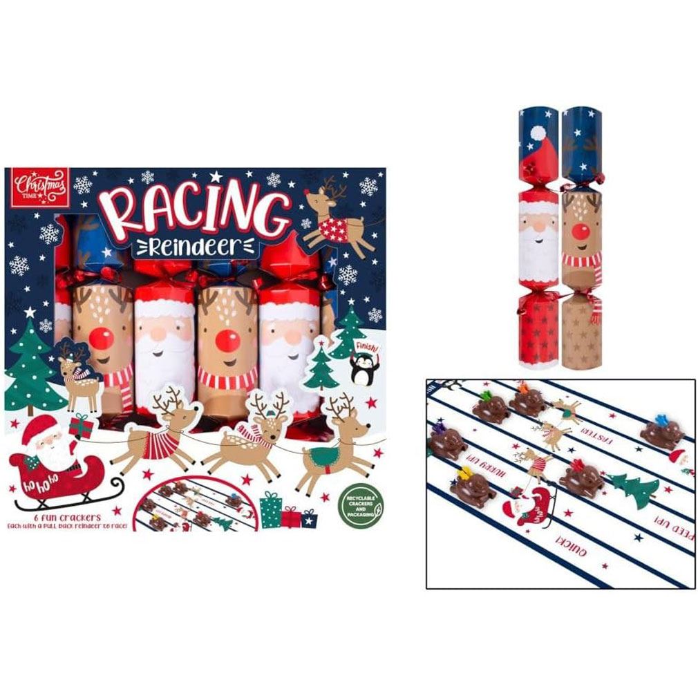 6 Racing Reindeer Christmas Crackers | Family Crackers with Pull-Back Reindeers Christmas Cracker - Tophatter Daily Deals