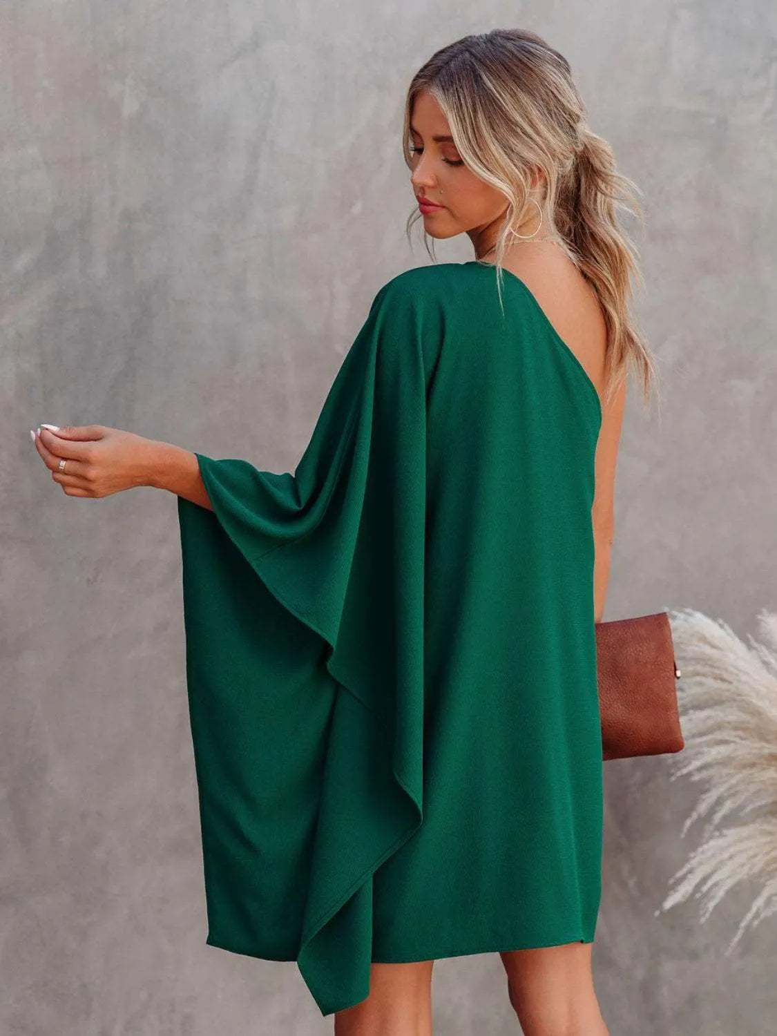 Single Shoulder Kimono Sleeve Mini Dress Casual Dresses - Tophatter Daily Deals