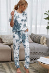 Tie-Dye Tee and Drawstring Waist Joggers Lounge Set Cloudy Blue Loungewear Sets - Tophatter Daily Deals