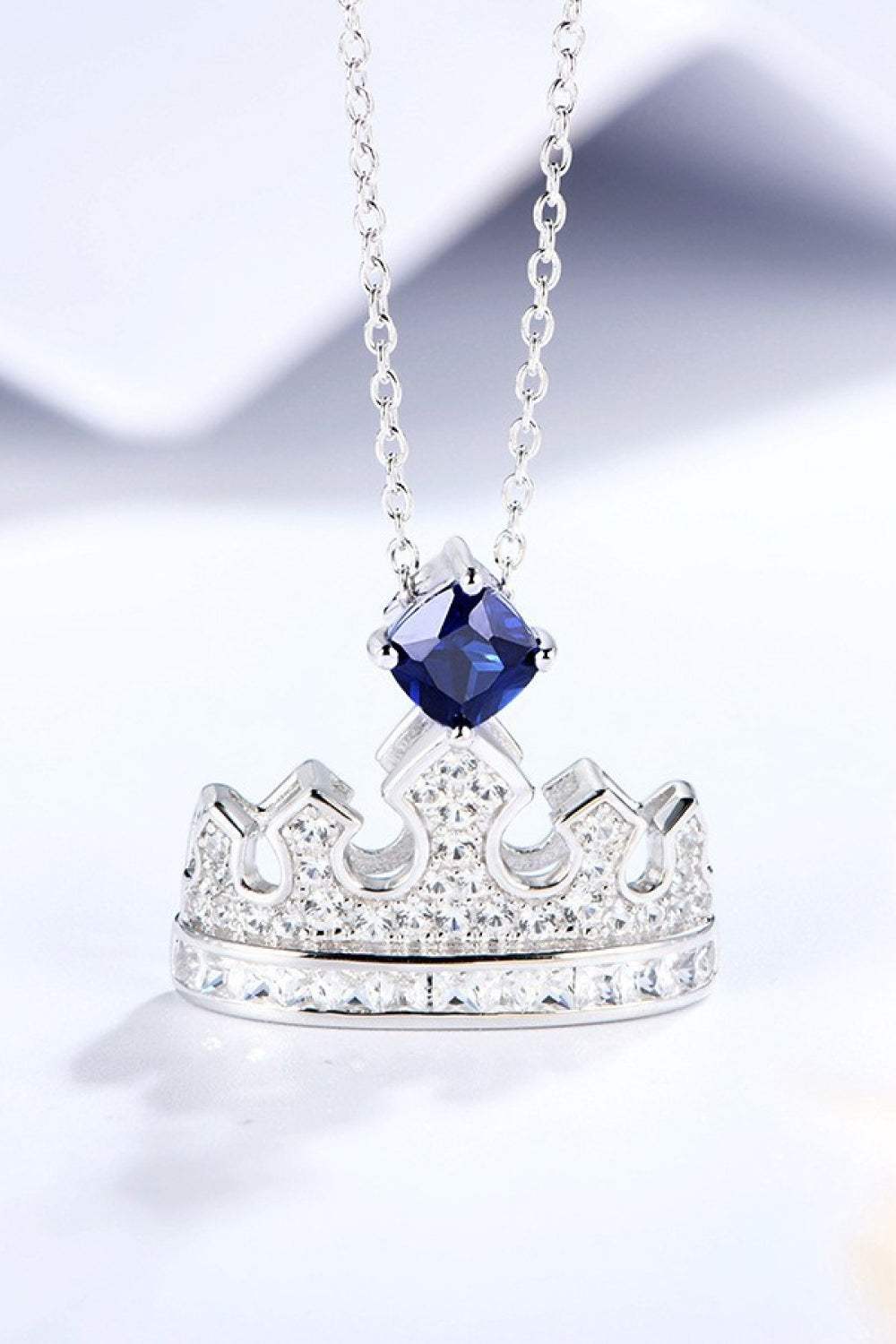 Zircon Lab-Grown Sapphire Crown Shape Pendant Necklace Necklaces - Tophatter Daily Deals