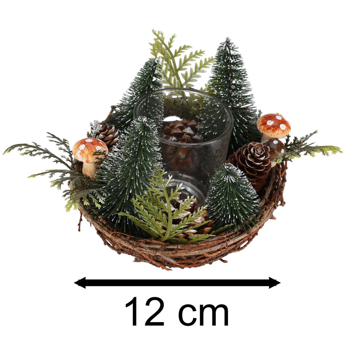 Christmas Tree Tealight Candle Holder | Pinecone & Toadstool Centrepiece - 12cm Candle Holder - Tophatter Daily Deals