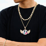 Angel Wings Medallions Custom Photo Pendant Necklace For Men Hip Hop Jewelry Iced Out Pendant Custom Engraved Name Memory Gift 7 - Tophatter Daily Deals