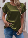 Round Neck Short Sleeve T-Shirt Army Green Women's T-Shirts - Tophatter Daily Deals