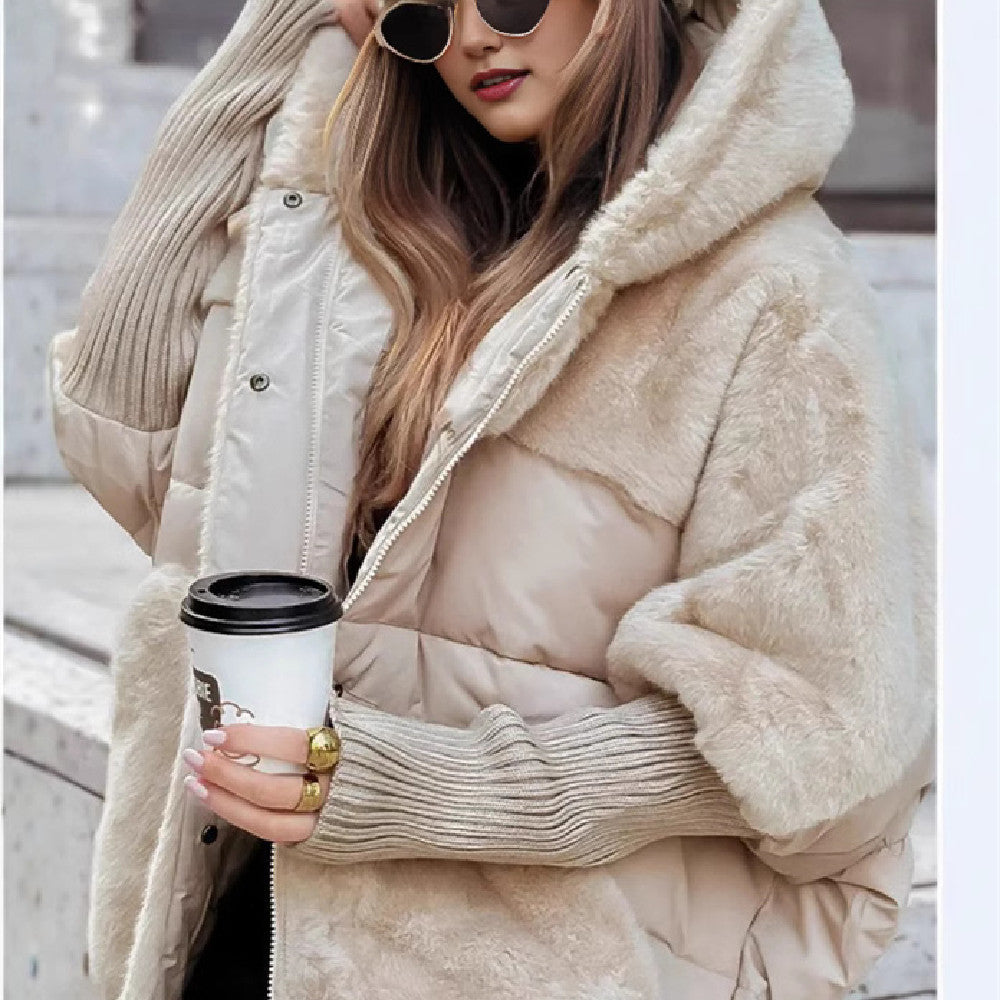 Insulating Womens Hooded Coat - Oversized Faux Fur Winter Apricot 3D Changing Face Moving Picture Frame - Tophatter Daily Deals
