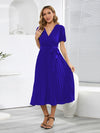 Pleated Surplice Tie Waist Midi Dress Casual Dresses - Tophatter Daily Deals