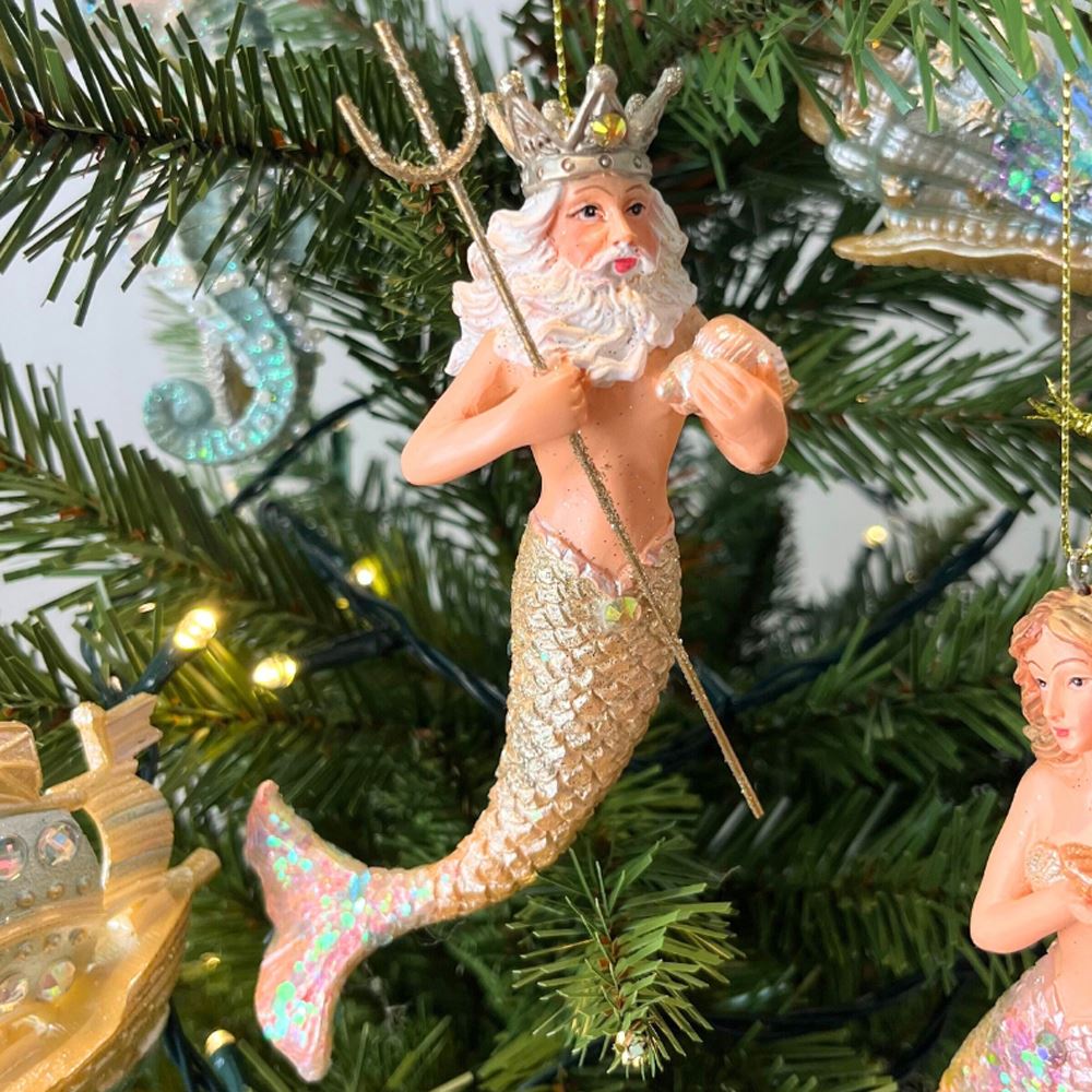 Neptune Christmas Bauble | Under the Sea Merman Christmas Tree Ornament - 14cm Baubles - Tophatter Daily Deals