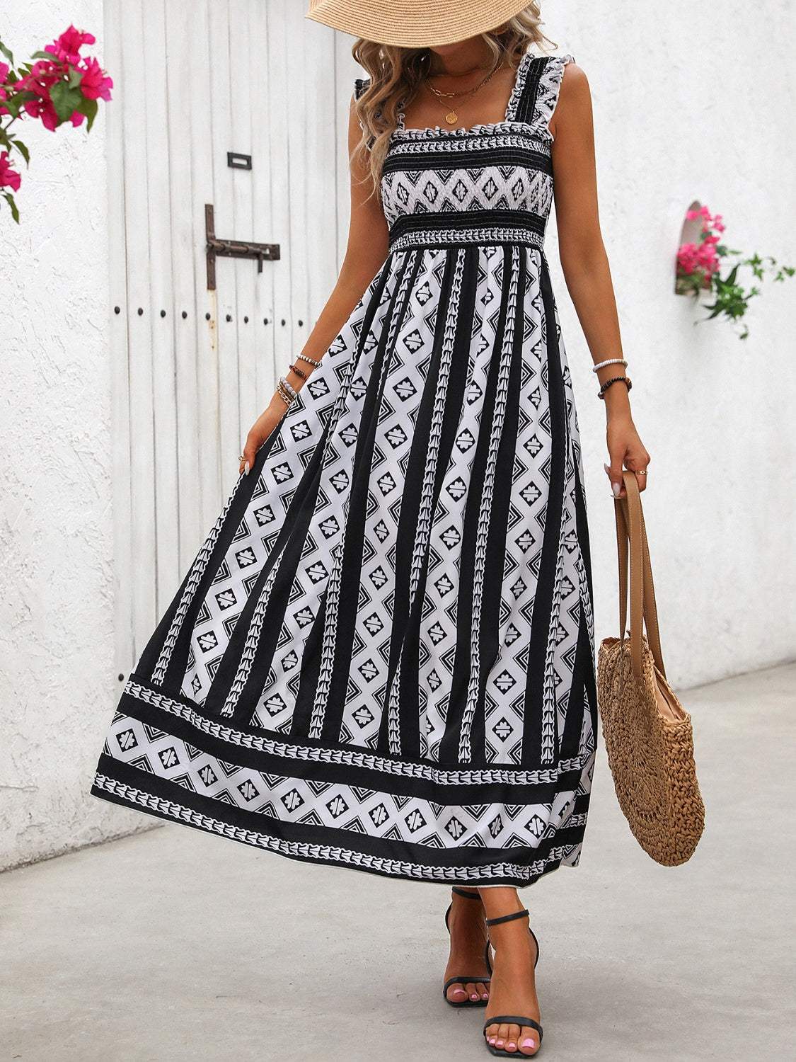 Printed Square Neck Wide Strap Cami Dress Casual Dresses - Tophatter Daily Deals