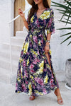 Printed Tied Half Sleeve Slit Dress Casual Dresses - Tophatter Daily Deals