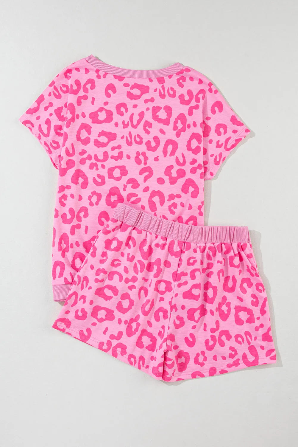 Pink Leopard Print Tee and Satin Tie Shorts Lounge Set Loungewear & Sleepwear/Loungewear - Tophatter Daily Deals