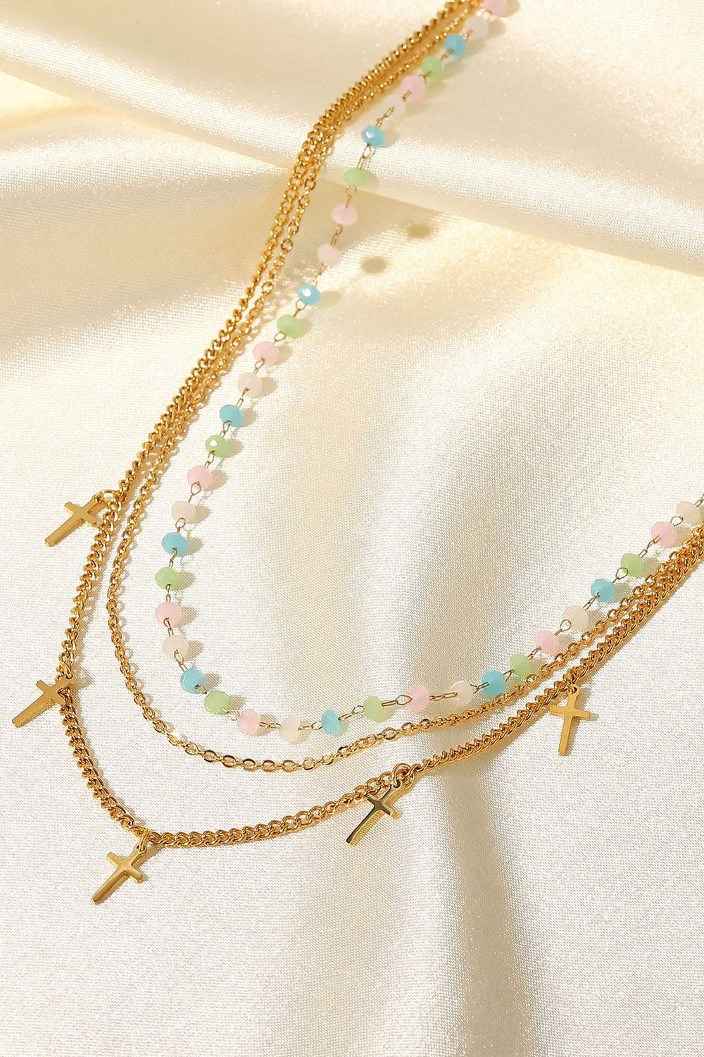 18K Gold Plated Cross Pendant Triple-Layered Necklace Necklaces - Tophatter Daily Deals