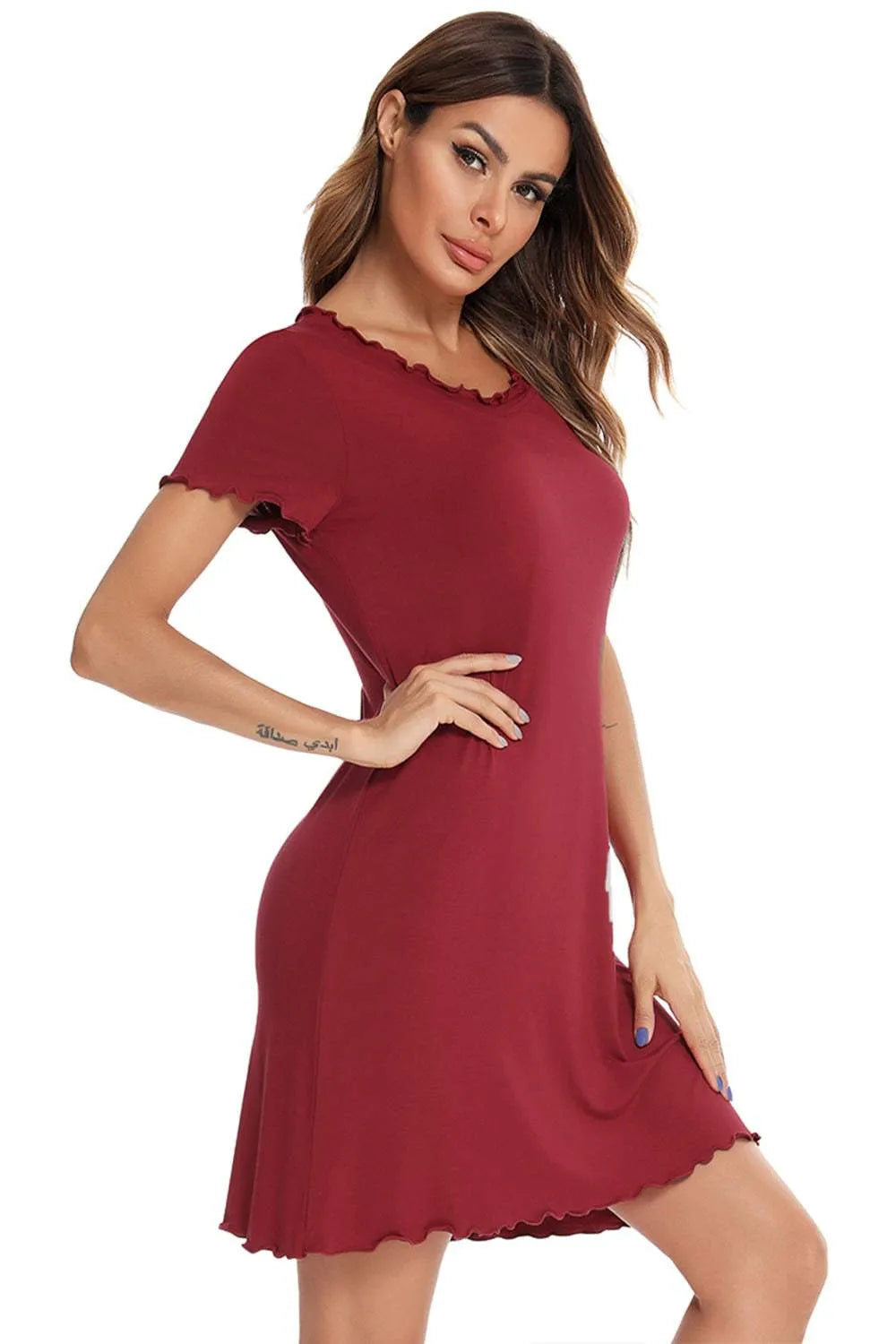 Round Neck Short Sleeve Lounge Dress Sleep Dresses - Tophatter Daily Deals