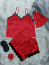 Lace Trim Cami, Shorts, Eye Mask, Scrunchie, and Bag Pajama Set Loungewear Sets - Tophatter Daily Deals