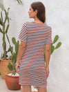 Cutout Striped Round Neck Short Sleeve Dress Casual Dresses - Tophatter Daily Deals