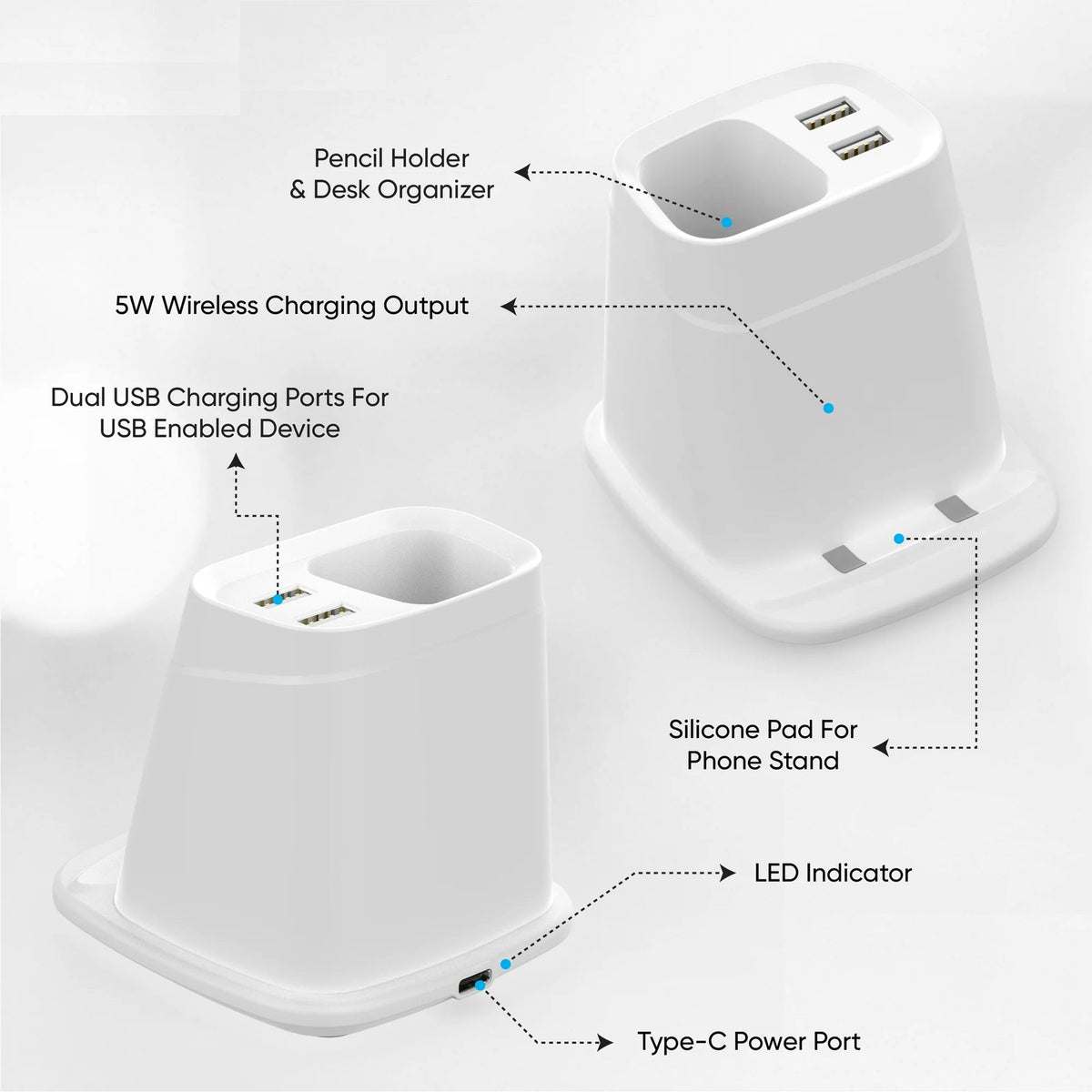 Wireless Charging Stand with Dual USB Charger & Desk Organizer Phone Chargers - Tophatter Daily Deals