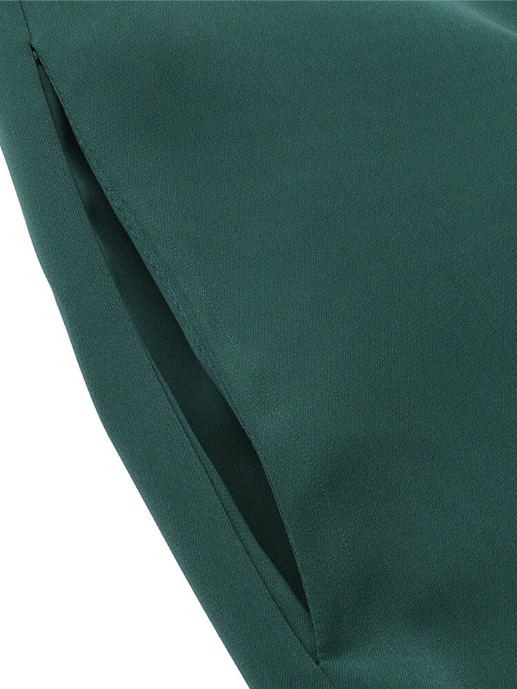 Solid Color Stand Collar Button Down Front Leisure Loose Pockets Women Maxi Dress Maxi Dresses - Tophatter Daily Deals