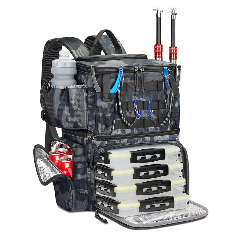 Fishing Tackle Backpack with Rod Holder & Trays Fishing Tackle - Tophatter Daily Deals