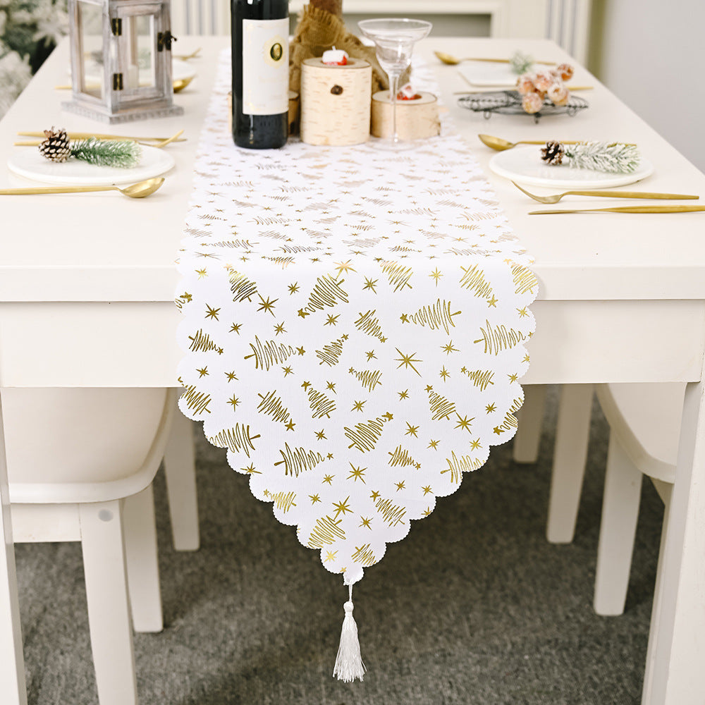 Bronzing White Table Runner Home Table Cloth Fabric Golden tree 0 - Tophatter Daily Deals