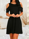 Round Neck Cold Shoulder Short Sleeve Dress Black Casual Dresses - Tophatter Daily Deals