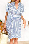 Striped Notched Short Sleeve Mini Dress Casual Dresses - Tophatter Daily Deals